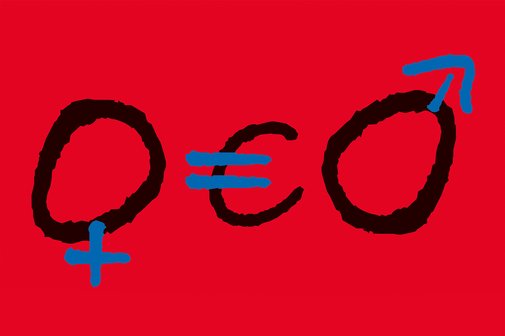 Illustration bestehend aus dem Frauen-Logo, einem Euro-Zeichen und dem Männder-Logo