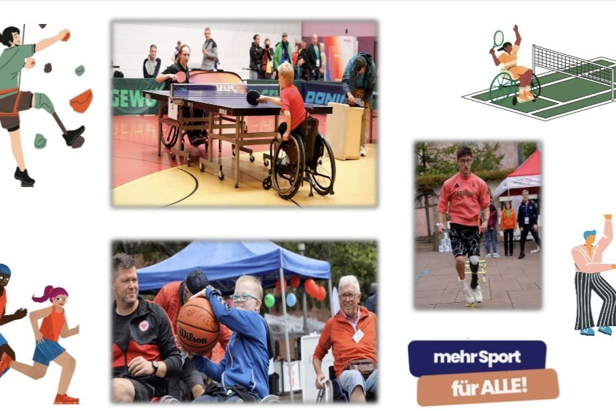 Eine Collage mit Fotos aus dem Bereich inklusiver Sport