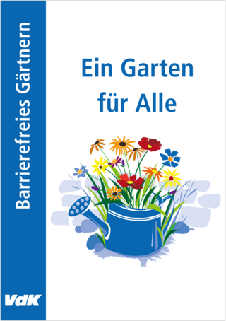 Titelbild der Broschüre "Ein Garten für alle": darauf ist ein gezeichnetes Bild von einer Gießkanne, in die Blumen gesteckt wurden.