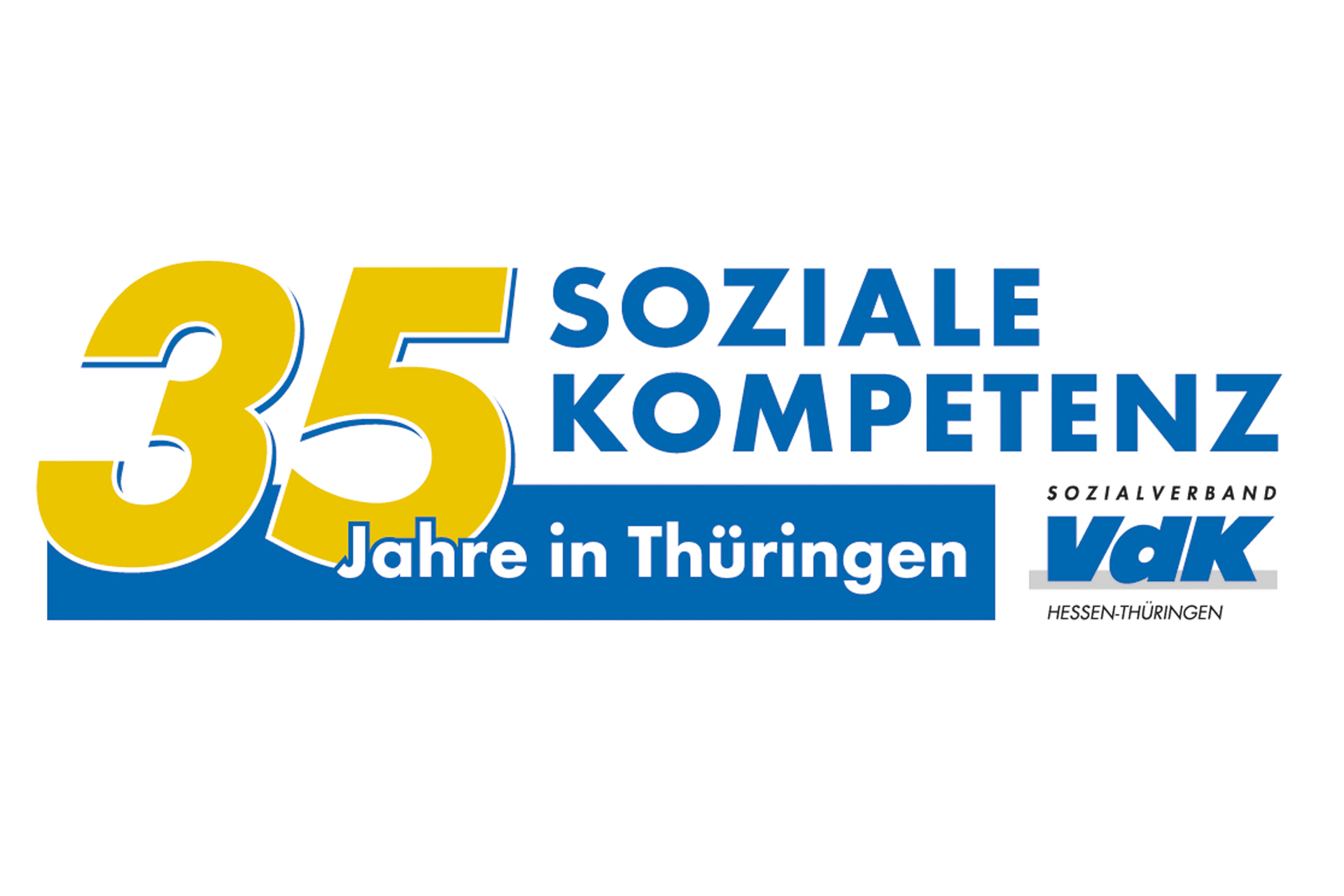 Logo anlässlich des 35-jährigen Jubiläums des VdK in Thüringen: eine große gelbe 35, daneben steht: Soziale Kompetenz in Thüringen