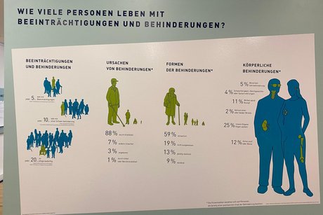 Plakat mit Statistiken über verbreitete körperliche Einschränkungen
