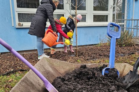 Kinder pflanzen einen Baum