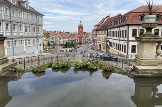 Blick in die Altstadt von Gotha mit der vielfältigen Wasserkunst