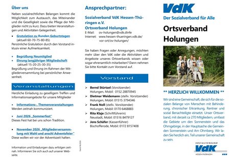 Flyer OV Holungen Flyer Ortsverband Holungen, Aktuelles, Veranstaltungen, Ansprechpartner