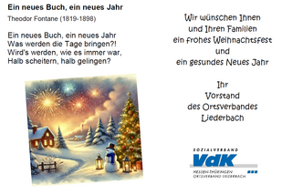 eine winterliche Landschaft mit den Weihnachtsgrüssen des VdK OV-Liederbach