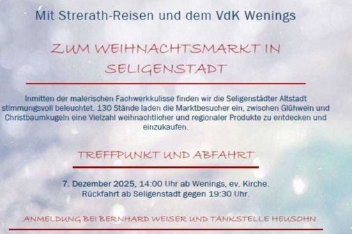 Mit Strerath-Reisen und dem VdK Wenings zum Weihnachtsmarkt in Seligenstadt