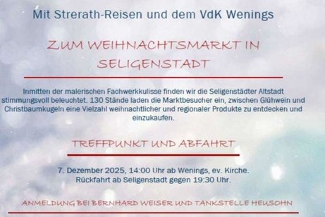 Mit Strerath-Reisen und dem VdK Wenings zum Weihnachtsmarkt in Seligenstadt