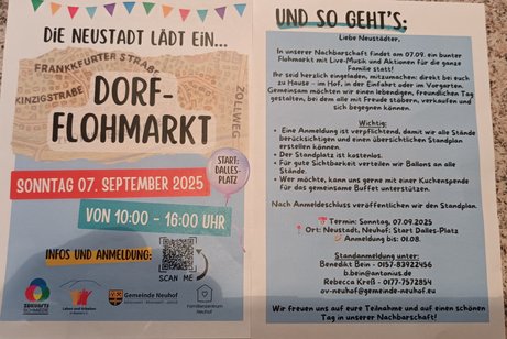 Am 07.09.2025 findet in Neuhof-Neustadt ein Dorfflohmarkt statt.