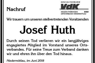 2018, Juni: Todesanzeige stellv. Vorsitzender Josef Huth