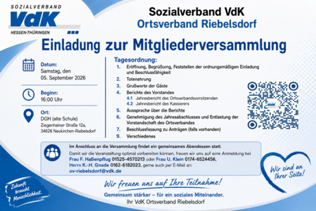 Mitgliederversammlung 2026 Das Bild zeigt die Einladung zur Mitgliederversammlung 2026