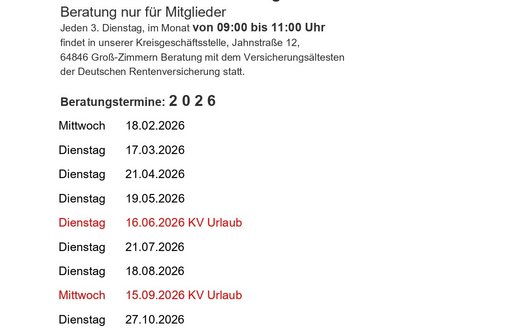 Termine Rentenberatung 2026