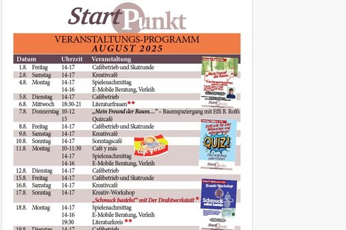 Das Bild zeigt einen Auszug aus dem August Programm vom Start Punkt