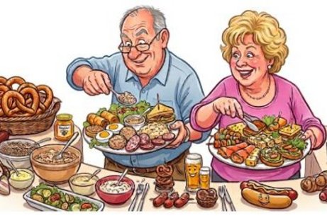 Ein Ehepaar an der gedeckten Tafel.