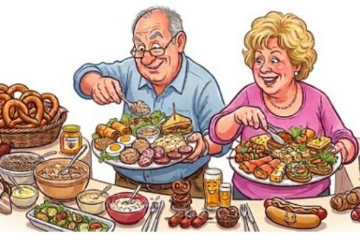 Ein Ehepaar an der gedeckten Tafel.