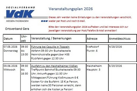 Veranstaltungsplan 2026 Veranstaltungsplan 2026