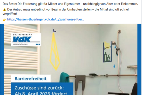 Auszug von der VdK-Seite bei Facebook zum Thema Zusch&uuml;sse f&uuml;r die Herstellung von Barrierefreiheit