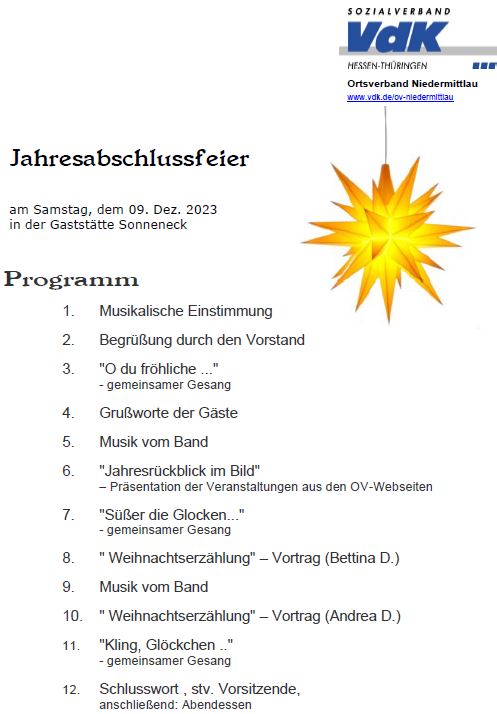 Programm der Jahresabschlussfeier