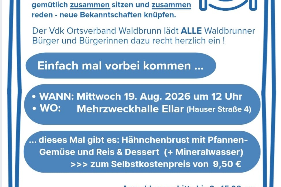 Einladung zum Essen f&uuml;r Waldbrunner B&uuml;rgerinnen und B&uuml;rger