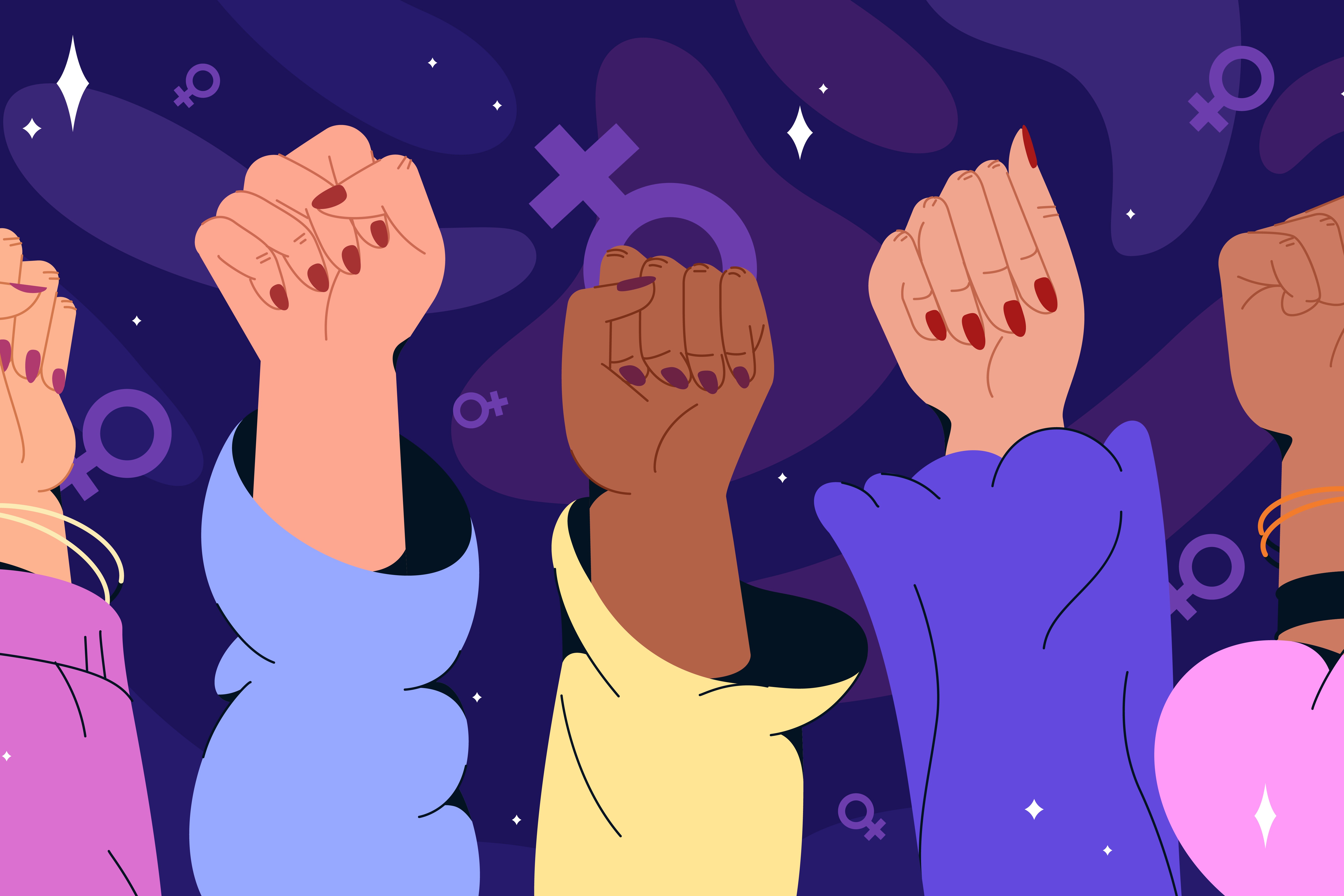 Frauenh&auml;nde - erhobene F&auml;uste