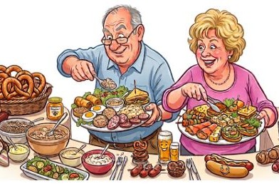Ein Ehepaar an der gedeckten Tafel.