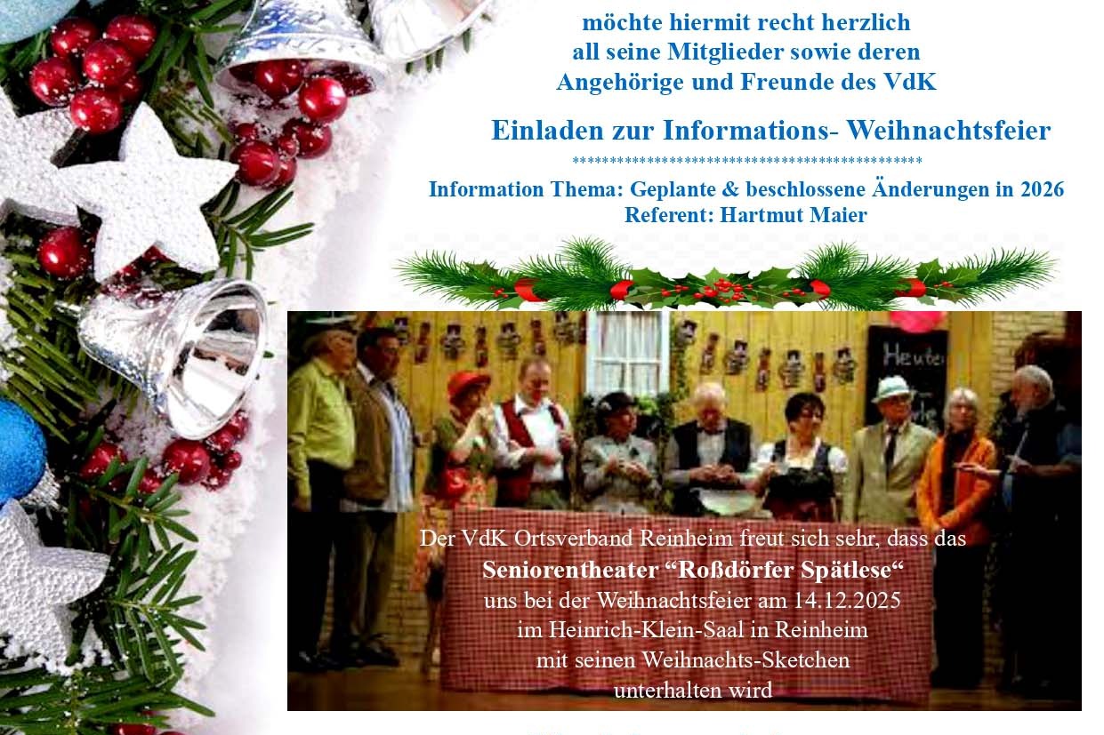 Info-Weihnachtsfeier Flyer Info-Weihnachtsfeier, OV Reinheim am 14.12.2025 um 14:30 Uhr