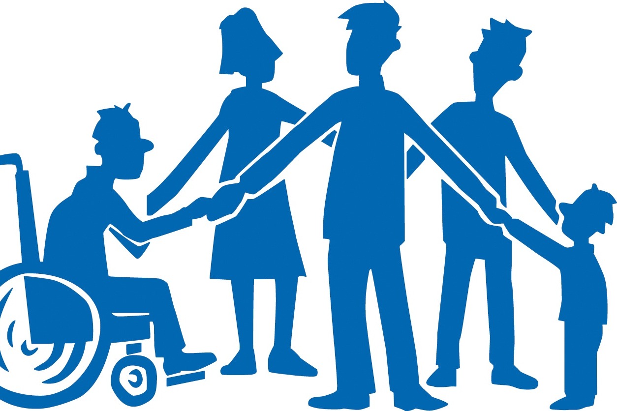 Menschen Stilisierte Gruppe von Menschen jeden Alters die sich an den Händen halten.