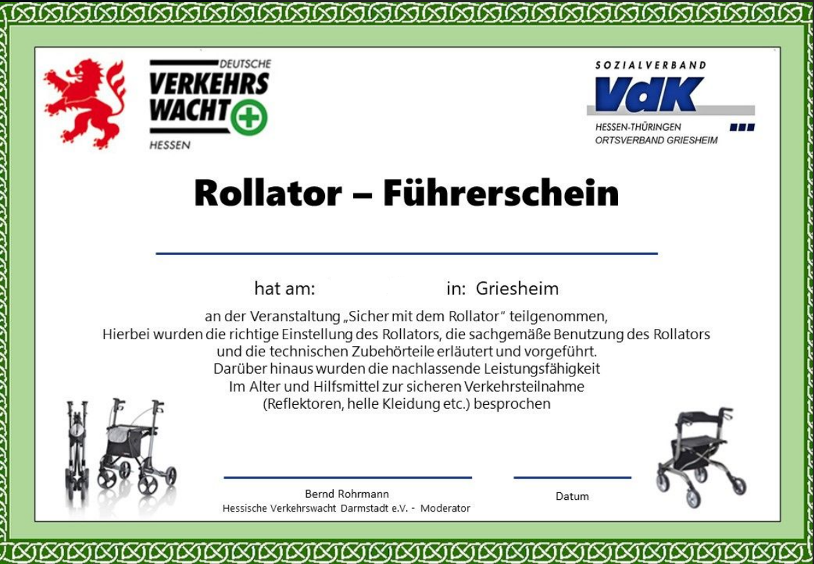 "Rollator-Führerschein" - Teilnahmenachweis