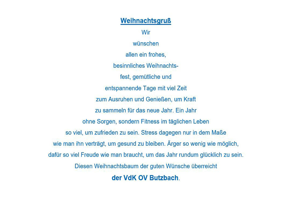 Weihnachtsgruß des VdK OV Butzbach