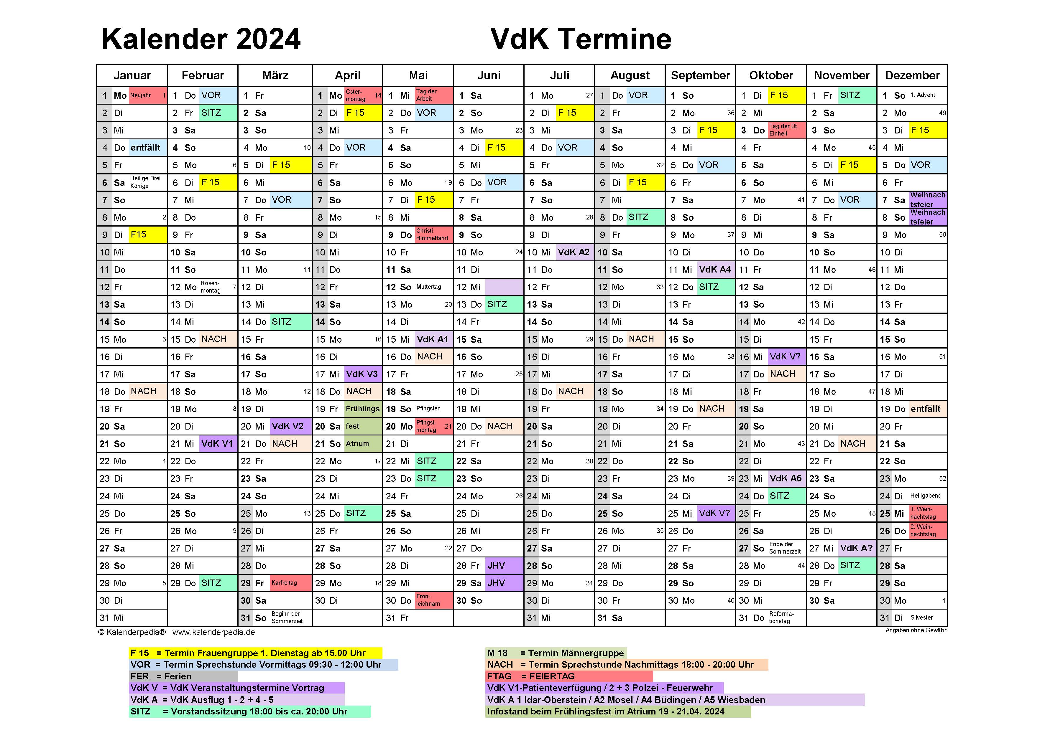 Auf dem Bild sind alle Termine des Ortsverbandes Nauheim zu sehen. Bei Rückfragen wenden Sie sich bitte an ov-nauheim@vdk.de