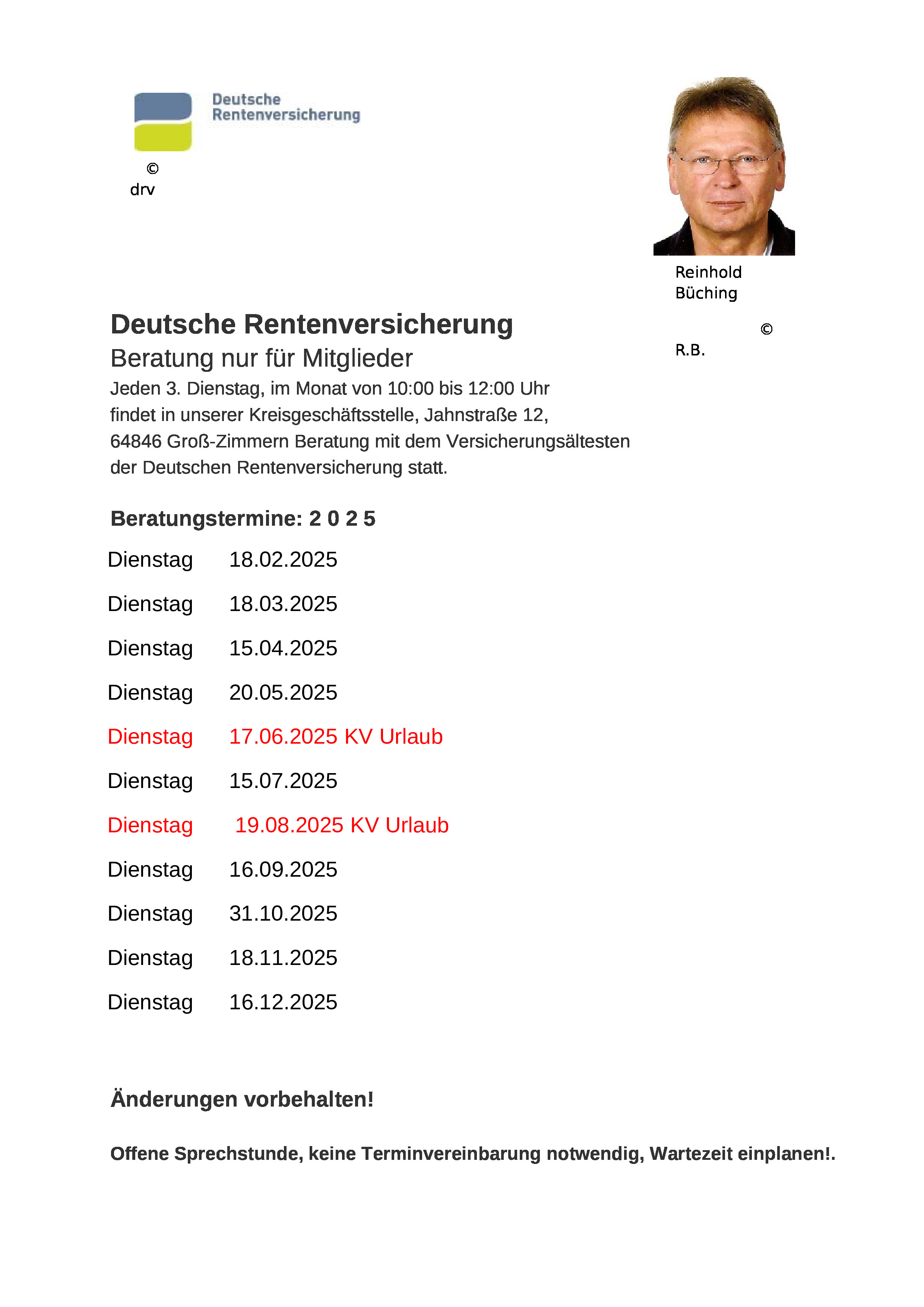 Termine Rentenberatung 2025