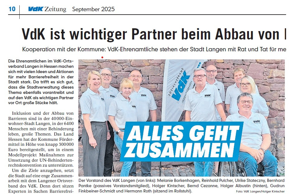 Auszug aus der VdK Zeitung 09-2025 Das Bild zeigt einen Auschnitt der VdK Zeitung Ausgabe September 2025